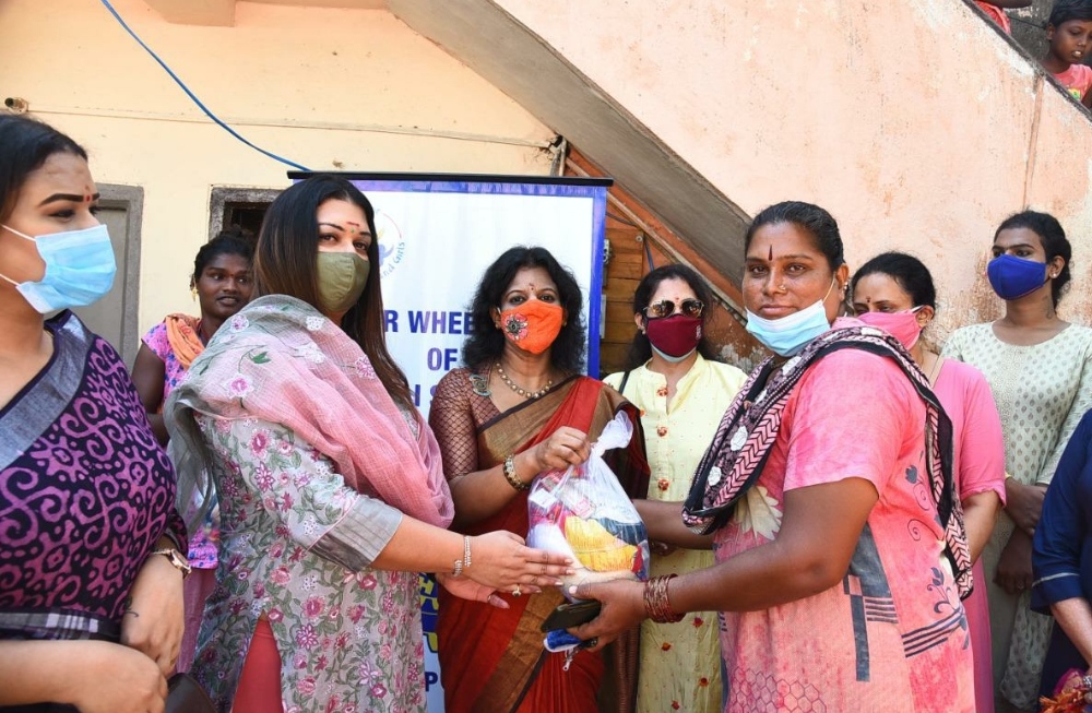 Social Activist Apsara Reddy distributed provisions and hygiene essentials to 100 transgender women in Kannagi Nagar