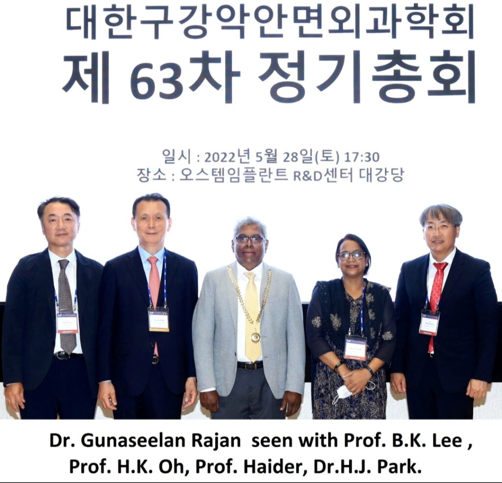 Dr. Gunaseelan Rajan has been selected as the President of Asian Association of Oral & Maxillofacial Surgeons in the conference held in Seoul, Korea