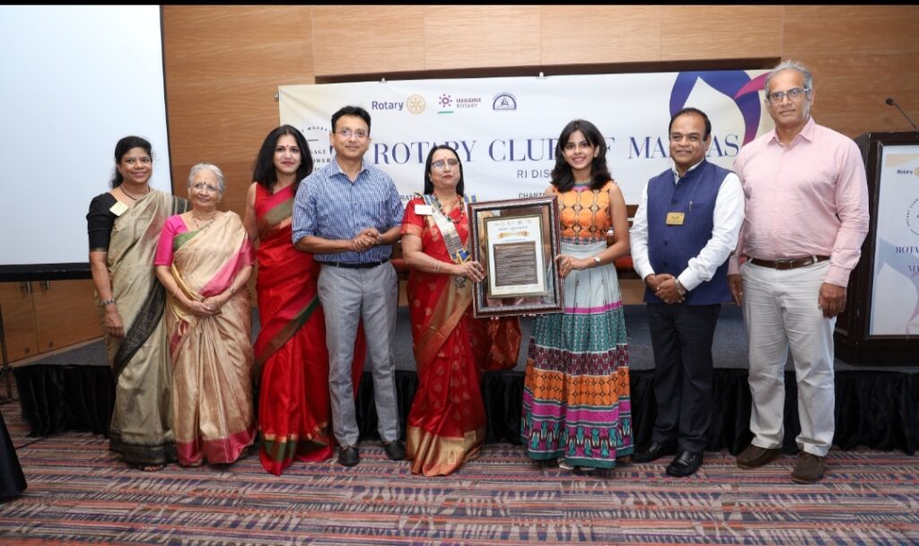 Rotary Club of Madras felicitates National Award-Winning Playback Singer, Uthara Unnikrishnan with the Yuva Shakthi Award 2022-23