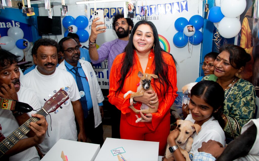 Actress Namitha celebrates her birthday with furry friends at HEAVEN FOR ANIMALS (HFA), Anna Nagar