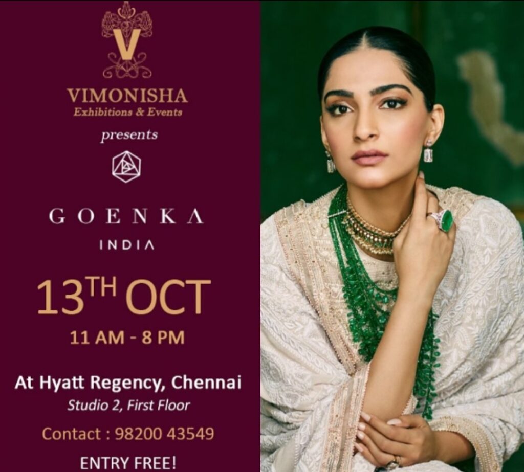 Vimonisha Exhibitions and Events presents the debut of ‘Goenka India’ in Chennai on October 13th at Hyatt Regency Chennai