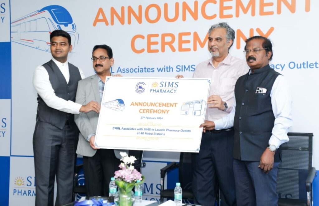 CMRL associates with SIMS Hospital to launch AI-Integrated Pharmacies at 40 Metro StationsSIMS Hospital to offer exclusive benefits for CMRL Commuters