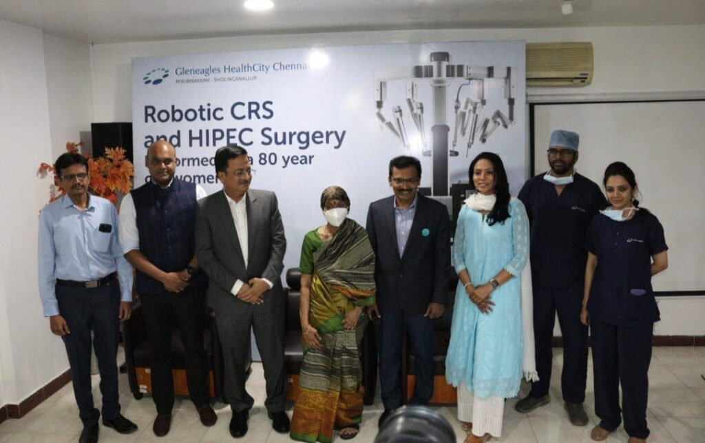 Gleneagles HealthCity Chennai Performs Record Breaking Four HIPEC Procedures in One Year 80-year-old woman successfully undergo Robotic assisted HIPEC surgery in chennai 